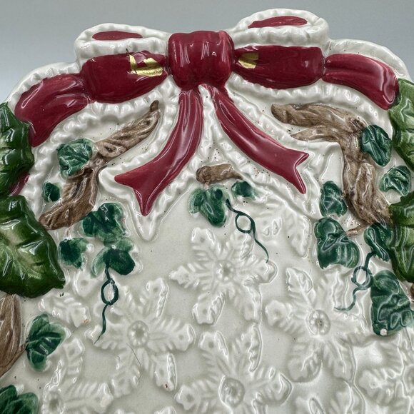 Fitz and Floyd Omnibus Baroque Holiday Plate Christmas 1994 Vintage 12" Red Bows - Picture 2 of 8